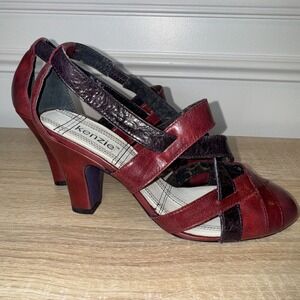 Kenzie Elaine Burgundy Purple Strap Heel Leather Almond Toe 3" Heel Sz 7 M‎ NWOB